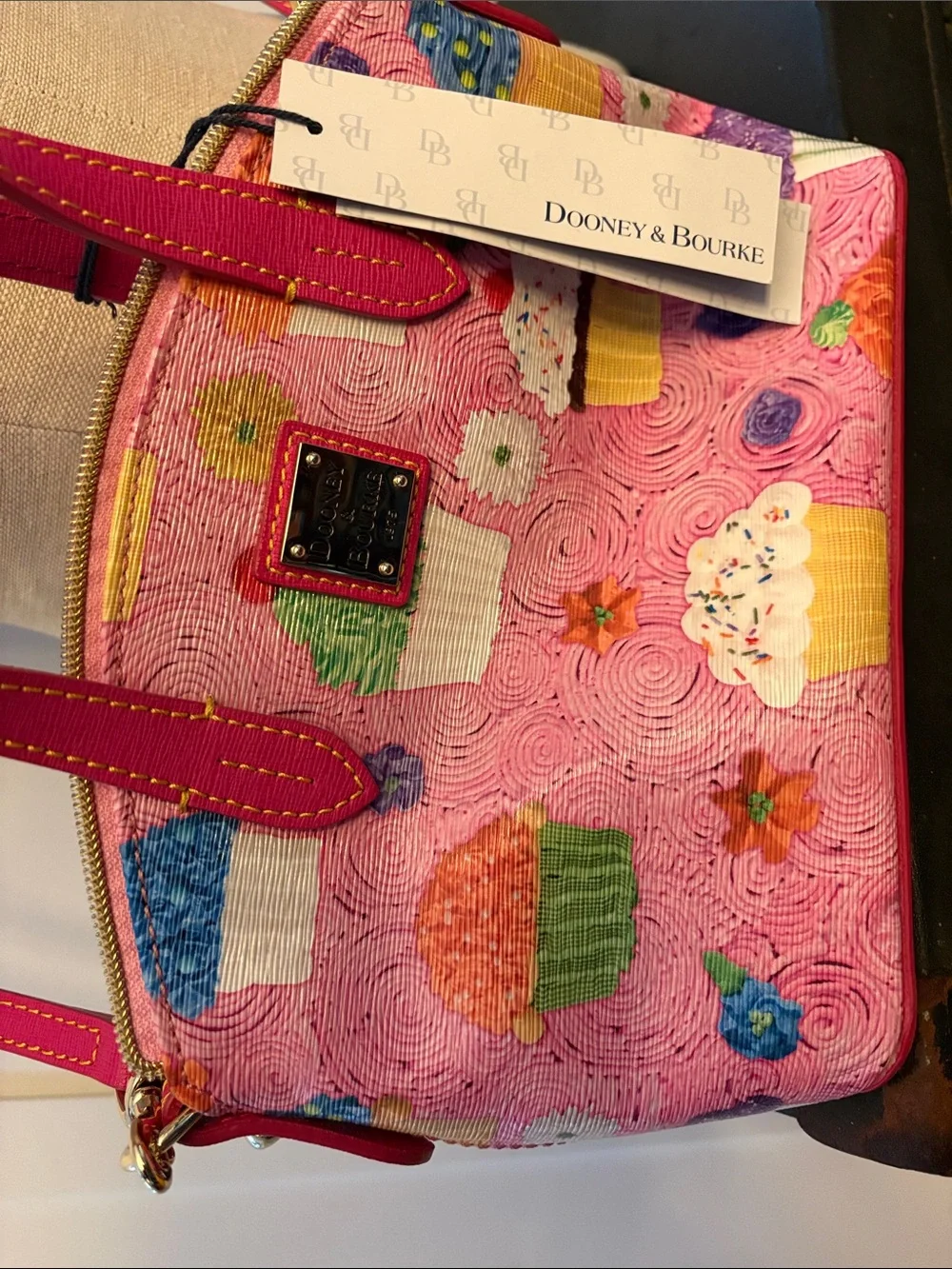 Dooney & Bourke Hot Pink Cupcake Embroidered Satchel